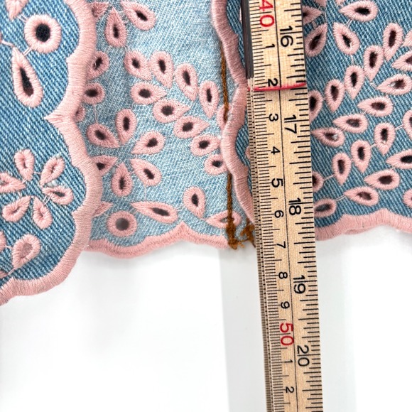 NWT Driftwood Serena Denim Maxi Skirt Sz 32 Blue Pink Eyelet Embroidered Slit - Picture 14 of 14